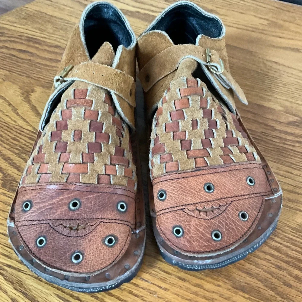 Unbranded Huarache Sandals Mens 9 Brown Leather Suede Woven Buckle Mexico